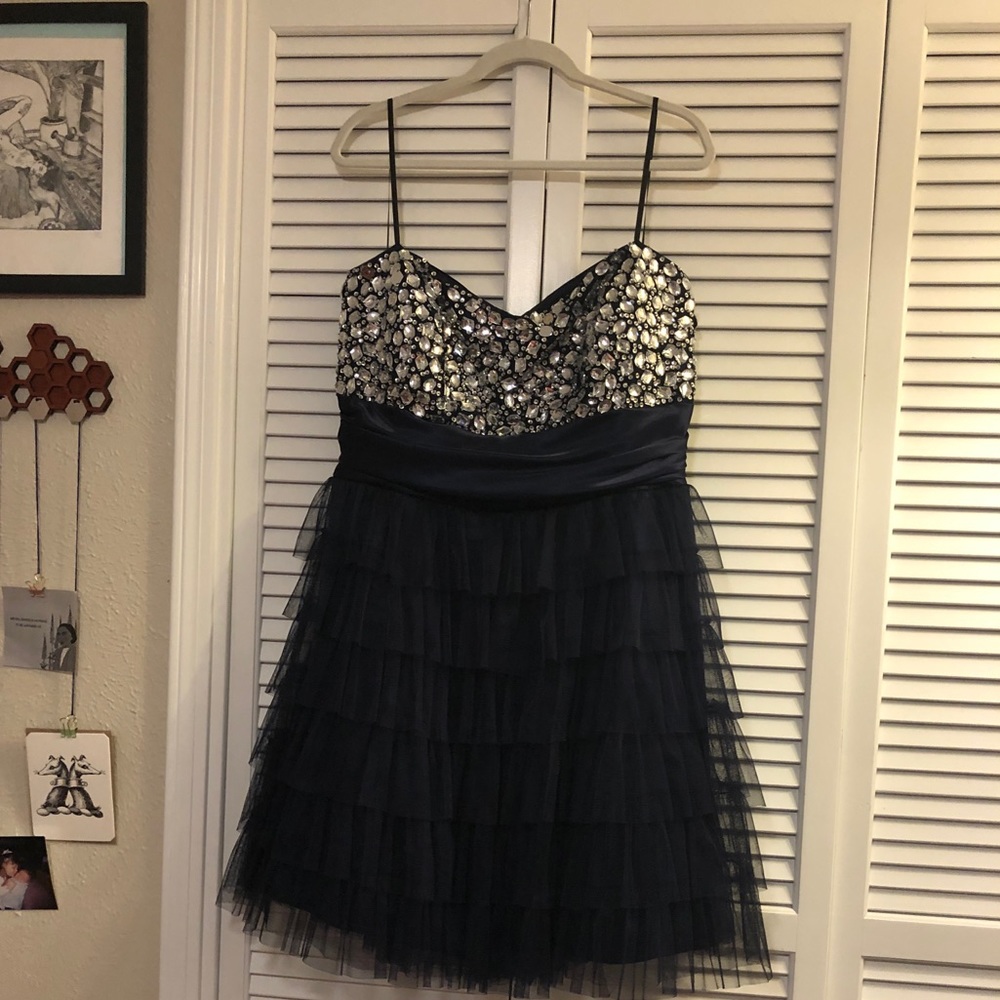 Deb Shops navy formal strapless dress